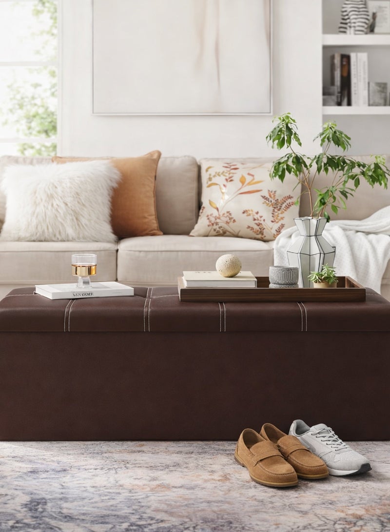 DBLEW Folding Storage Ottoman Bench with Padded Faux Leather Seat, Large 160L Rectangular Storage Box, Shoe Changing Stool, Footrest, Space Saving Furniture for Bedroom & Living Room –(110x38x38 cm) - Image 2